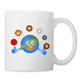 Funny Earth juggles with colorful planets - Mug - white - Right