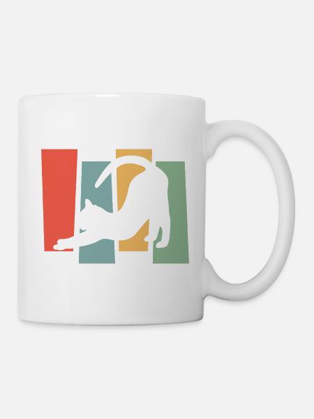 Katzen-Silhouette vor Farbblöcken - Tasse - Weiß