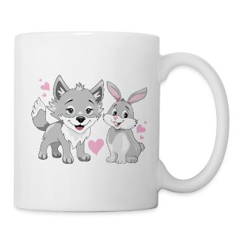 Bébé loup heureux et mignon lapin souriant - Mug blanc - blanc - Droite