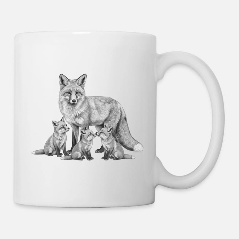 Fuchs und seine Jungen - Tasse - Weiß