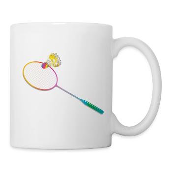 Bunter Federballschläger mit Federball –Sportmotiv - Tasse - Weiß - Rechts
