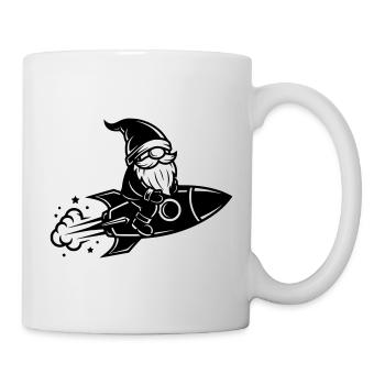 Wichtel reitet Rakete Cartoon Illustration - Tasse - Weiß - Rechts