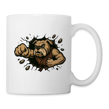 Strong Bulldog Punching Through Wall Cartoon - Mug - white - Right