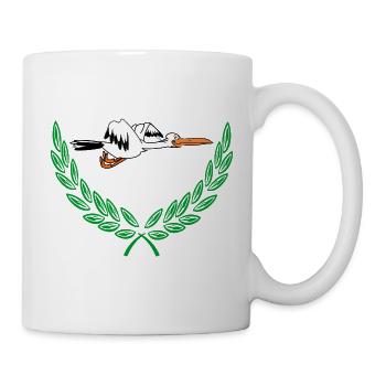 Süßer Storch im grünen Lorbeerkranz - Tasse - Weiß - Rechts