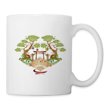 Asian Garden Motif with Trees and Lanterns - Mug - white - Right