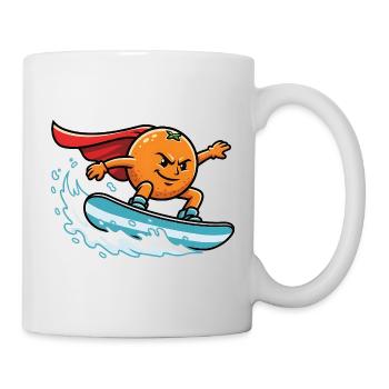 Superheld Orange Surfend Auf Welle - Tasse - Weiß - Rechts