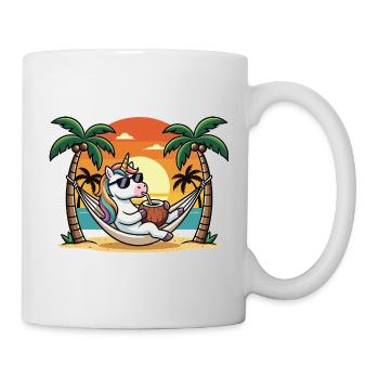 Drôle de licorne sur le hamac de plage pendant les vacances d’été - Mug blanc - blanc - Droite