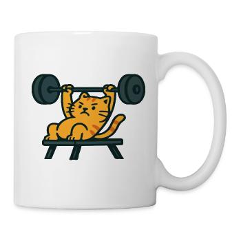 Gym Cat Bench Pressing Heavy Barbell Mascot - Mug - white - Right