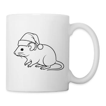 Lustige Ratte mit Weihnachtsmütze – Line Art - Tasse - Weiß - Rechts