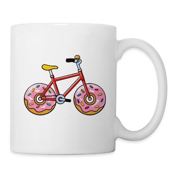 Lustiges Donut Fahrrad Cartoon Design - Tasse - Weiß - Rechts