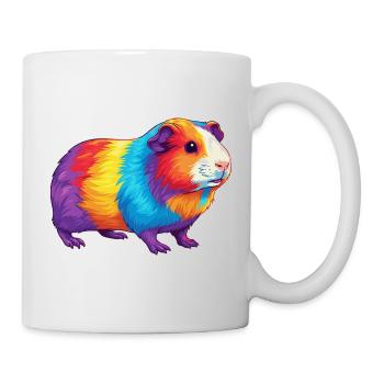 Buntes Meerschweinchen-Regenbogen-Pop-Art-Aquarell - Tasse - Weiß - Rechts
