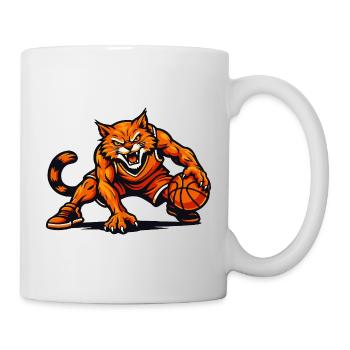 Orangefarbenes Katzen-Dribbling-Maskottchen - Tasse - Weiß - Rechts