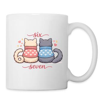 Katze Valentine 67 Six Seven Meme Geschenk Süß - Tasse - Weiß - Rechts
