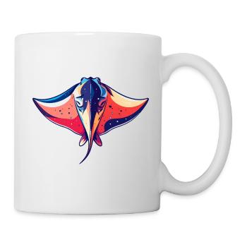 Motif graphique des raies manta colorées et créatures marines - Mug blanc - blanc - Droite