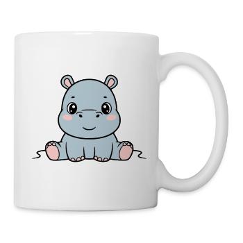 Süßes Baby Nilpferd Sitzend Kawaii - Tasse - Weiß - Rechts