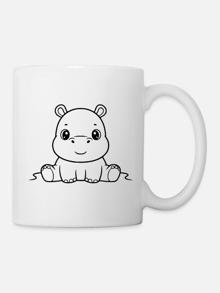Süßes Baby Nilpferd Comic Outline - Tasse - Weiß
