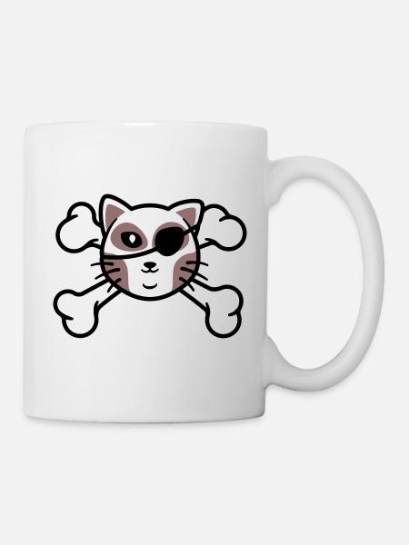 Pirate Kitten Skull Patch - Mug - white