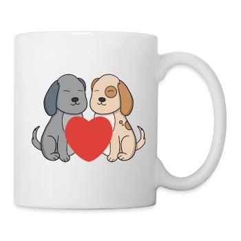Sweet Cartoon Puppies in Love with Big Red Heart - Mug - white - Right