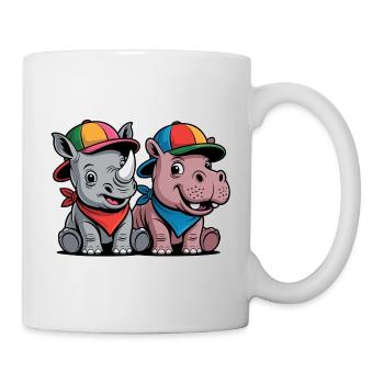 Funny Baby Rhino & Hippo – Cute Animal Duo - Mug - white - Right