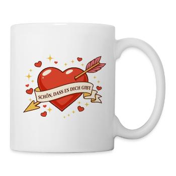 Herz mit Banner: Schön, dass es dich gibt - Tasse - Weiß - Rechts