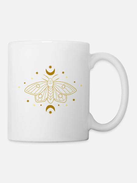 Goldene Motte im Mondkreis - Tasse - Weiß