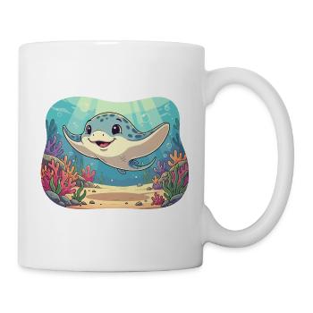 Happy manta ray in the reef - Mug - white - Right