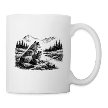 Wolf und Kind in der Natur – Berge, Wald, Fluss - Tasse - Weiß - Rechts