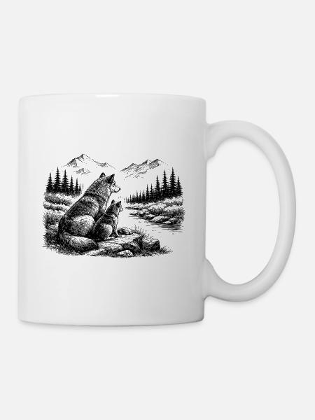 Wolf und Kind in der Natur – Berge, Wald, Fluss - Tasse - Weiß