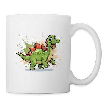 Fröhlicher Dino Stegosaurus Cartoon - Tasse - Weiß - Rechts