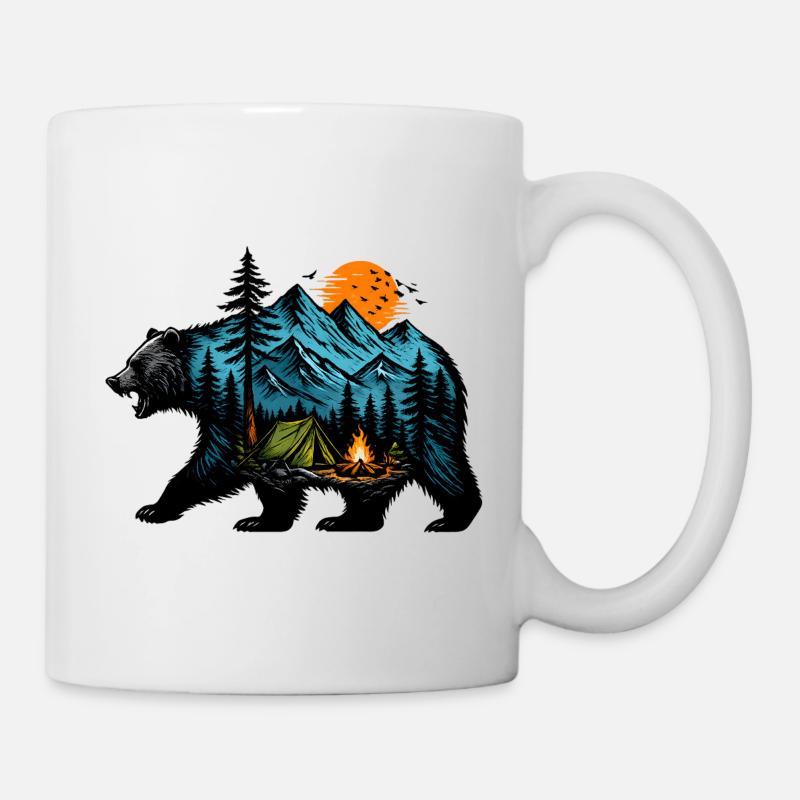 Night camping: mountain and fire - Mug - white