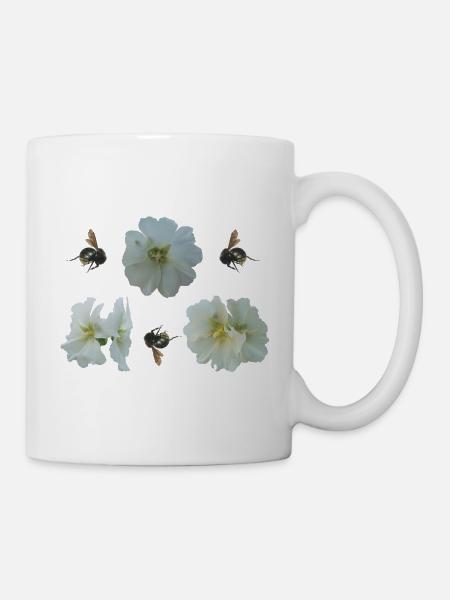 Stockrosen mit Hummeln - Tasse - Weiß