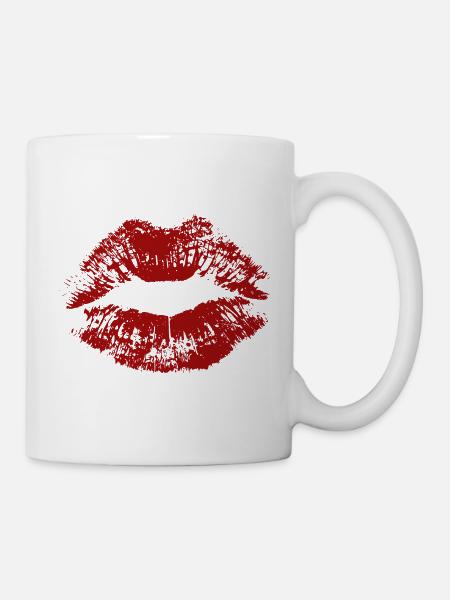 Kussmund Lippenstift Abdruck Geschenk - Tasse - Weiß