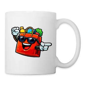 Glückliche Einkaufstasche mit Sonnenbrille und Gemüse - Tasse - Weiß - Rechts