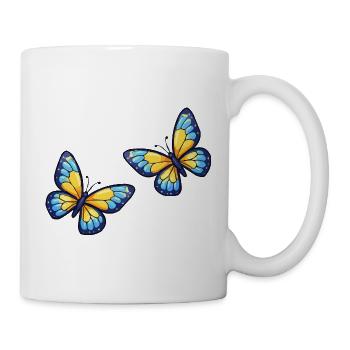 Motif papillons bleu-jaune - Mug blanc - blanc - Droite