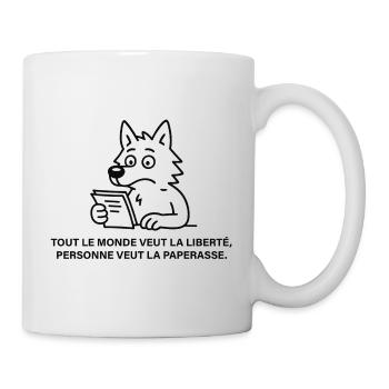 Loup lecteur et paperasse satirique - Mug blanc - blanc - Droite