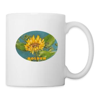 Golden – Leuchtende Sonnenblumen-Makro-Ellipse - Tasse - Weiß - Rechts