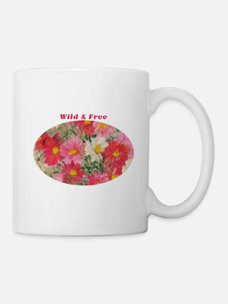	Wild and Free - Vibrant Cosmos Flower Ellipse - Mug - white