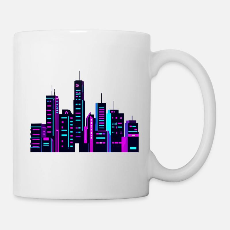 Neon City Skyline - Mug - white