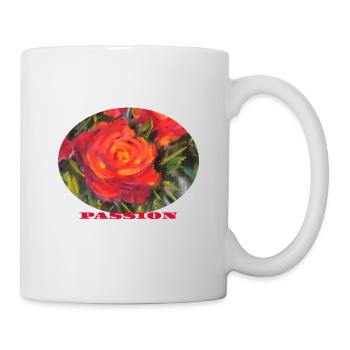 Leidenschaft – Leuchtend rote Rosen-Makro-Ellipse - Tasse - Weiß - Rechts