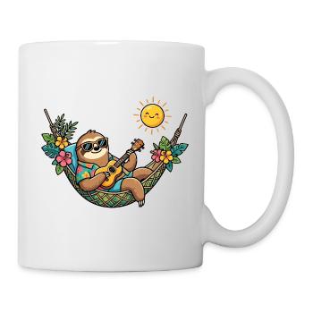 Sloth in hammock makes summer vacation beach - Mug - white - Right