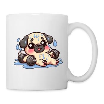 Cute Pug Cartoon Dumbbell Weightlifting - Mug - white - Right
