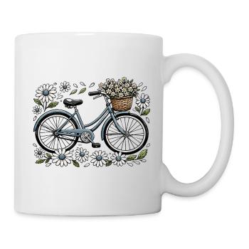 Vélo vintage avec panier de fleurs - Mug blanc - blanc - Droite