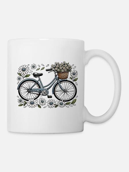 Vintage Fahrrad mit Blütenkorb - Tasse - Weiß