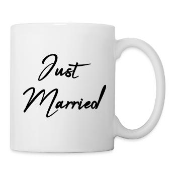 GERADE VERHEIRATET. Junggesellinnenabschied. VALENTINSTAG. PAAR - Tasse - Weiß - Rechts
