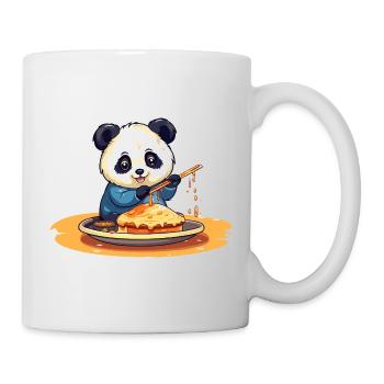 Panda kocht Pfannkuchen - Tasse - Weiß - Rechts