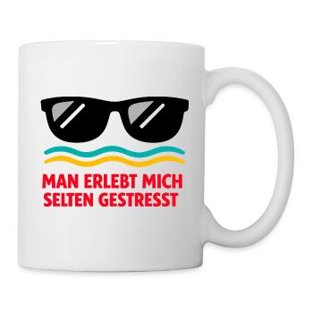 Selten gestresst: Humorvoller Stresswitz - Tasse - Weiß - Rechts