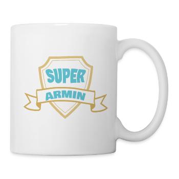 Super Armin Schild-Badge - Tasse - Weiß - Rechts