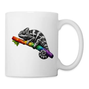 Caméléon arc-en-ciel sur la branche - Mug blanc - blanc - Droite