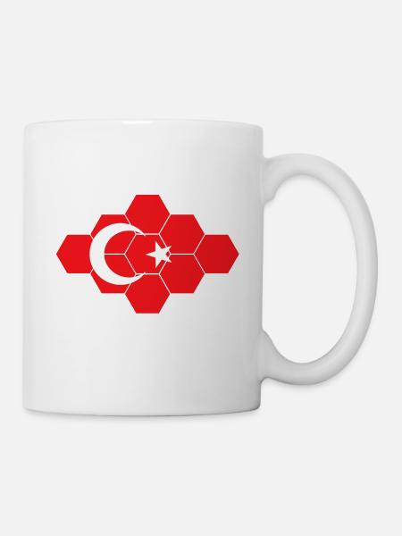 Hexagonale Türkei Flagge Kunst - Tasse - Weiß