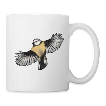 Bunter Vogel im Flug - Druckvorlage handgeschnitzt - Tasse - Weiß - Rechts
